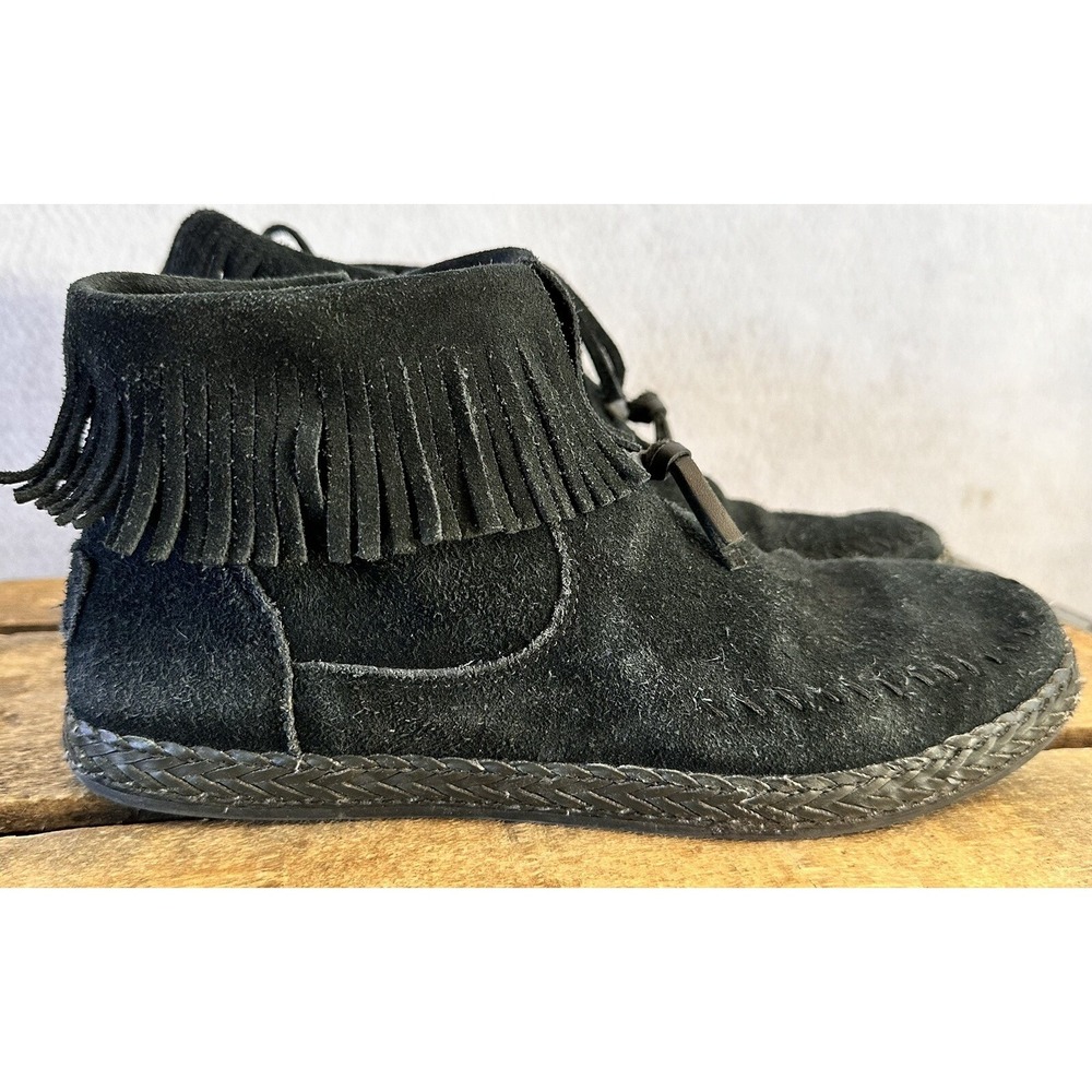 UGG FRINGE Ankle Booties Boots Black Suede Women's Sz 7.5 1123597 "Kennadi"